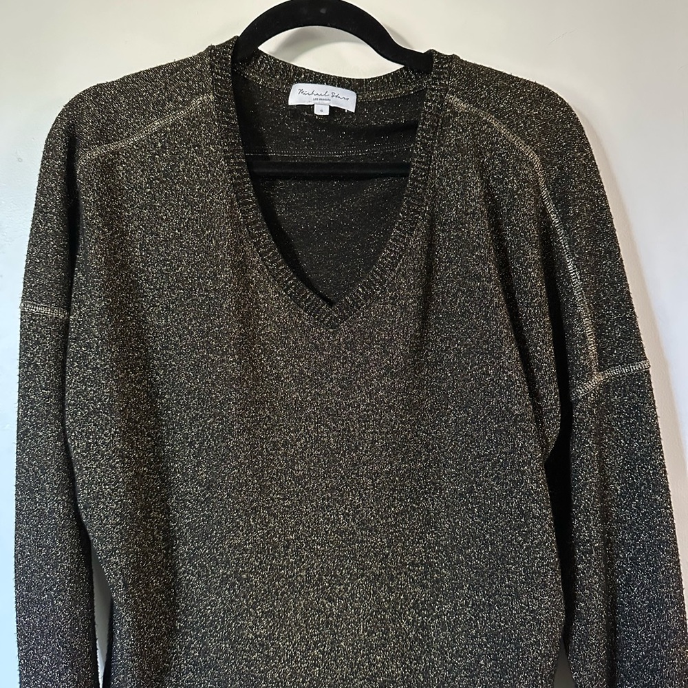 Michael Stars Shimmering Black V-Neck Sweater
